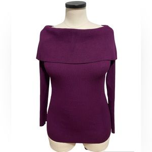 White House Black Market Women Purple Ribbed Long Sleeve Top. Size L